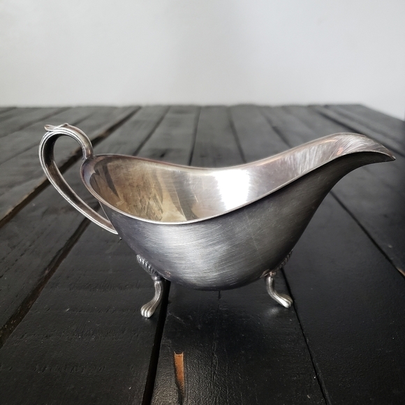 Vintage Silver Tone Footed Pouring Dish Syrup Gravy Dinner Dining Serveware - Picture 1 of 6